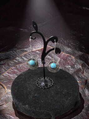Boho Chic Silvertone and Faux Turquoise Dangle Earrings with French Wires
